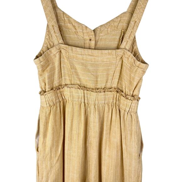 Romeo + Juliet Couture Jumpsuit Yellow White Stripes Small Linen Blend Pockets - Picture 9 of 15